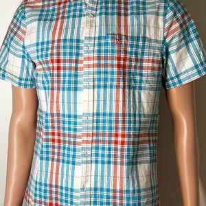 PENGUIN By Munsing Wear men's dress shirt white coral blue stripes size small‎